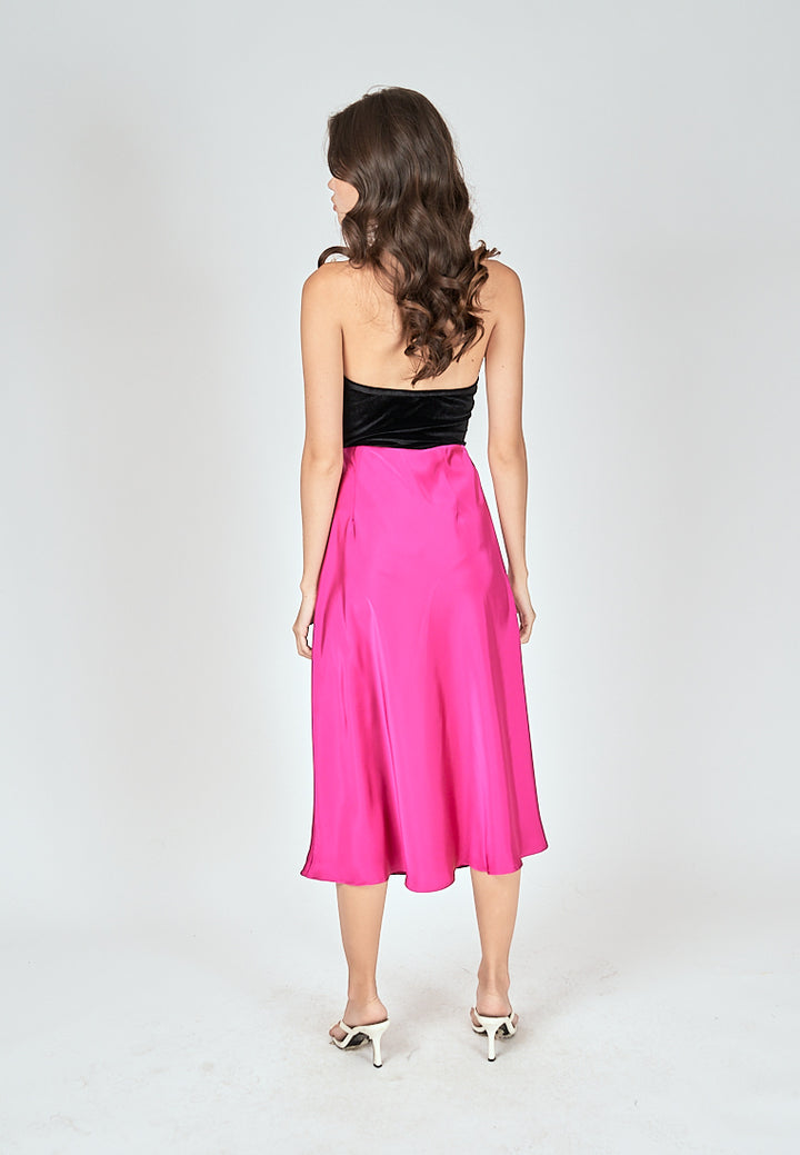 Kyler Fuchsia Pink Silk A-Line Midi Skirt