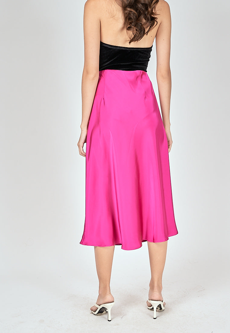 Kyler Fuchsia Pink Silk A-Line Midi Skirt