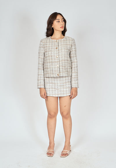 Eddie Beige Tweed Side Zipper Casual Skort