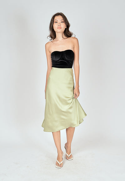 Kyler Pastel Green Silk A-Line Midi Skirt