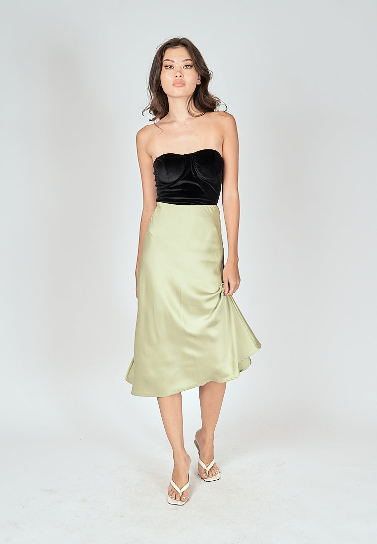 Kyler Pastel Green Silk A-Line Midi Skirt
