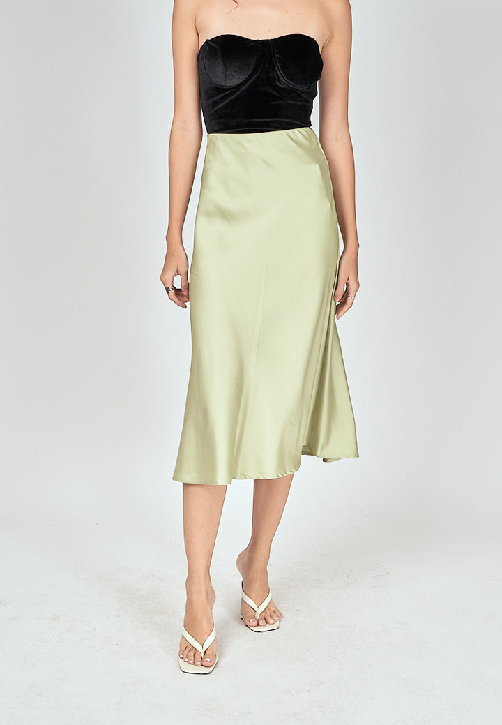 Kyler Pastel Green Silk A-Line Midi Skirt