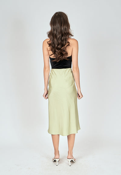 Kyler Pastel Green Silk A-Line Midi Skirt