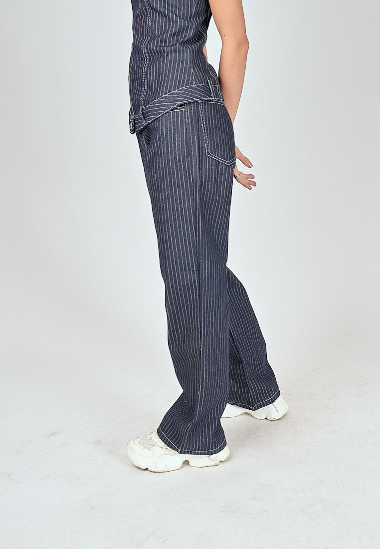 Jeff Denim Blue Stripes Zipper Fly Straight Cut Jeans