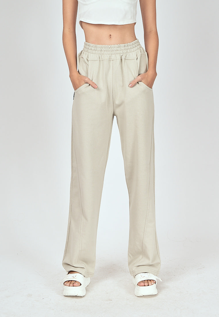 Bobby Off White Elastic Waist Side Pockets Straight Cut Sweatpants