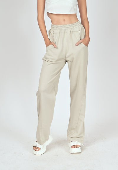 Bobby Off White Elastic Waist Side Pockets Straight Cut Sweatpants
