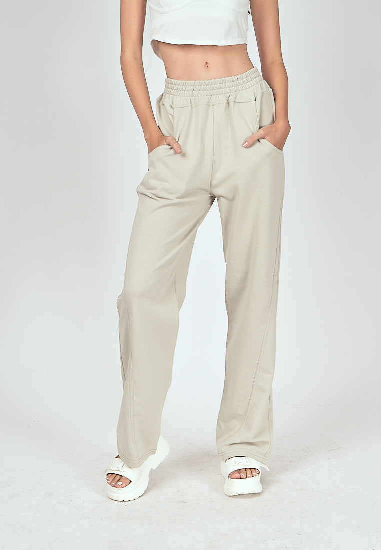 Bobby Off White Elastic Waist Side Pockets Straight Cut Sweatpants
