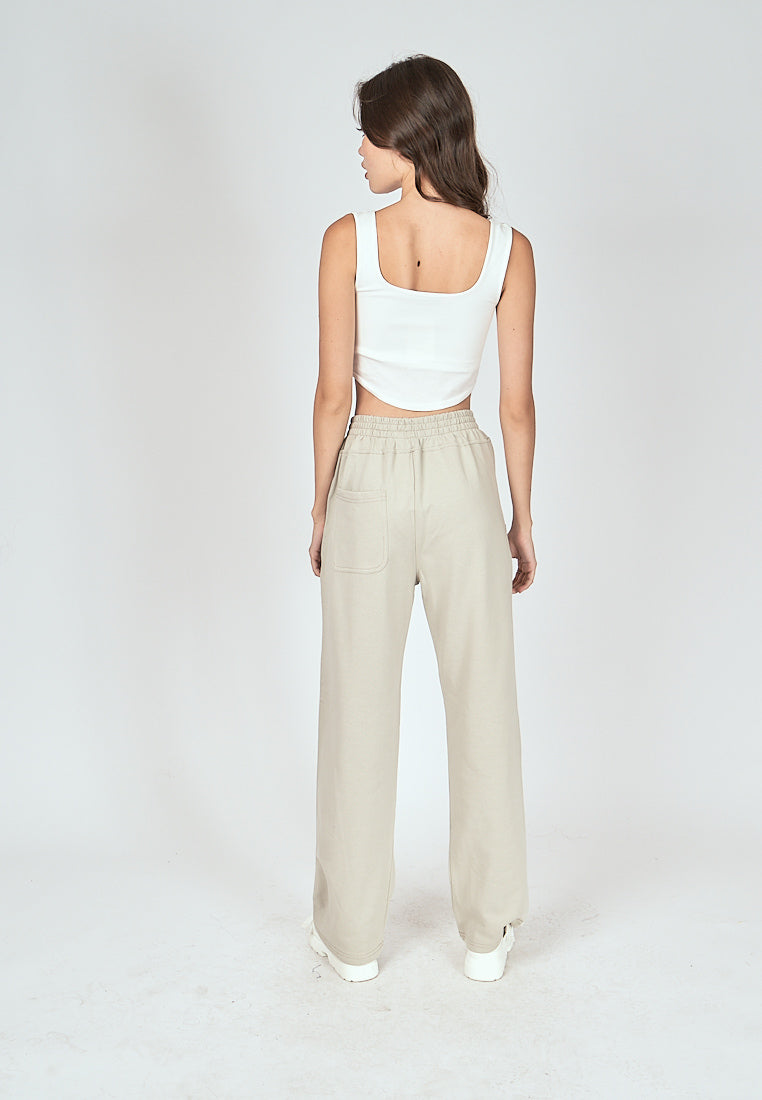 Bobby Off White Elastic Waist Side Pockets Straight Cut Sweatpants