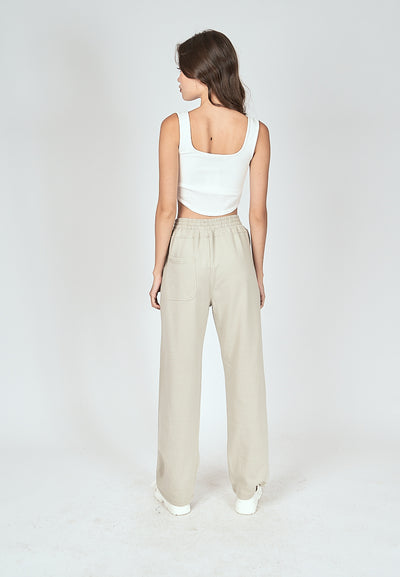 Bobby Off White Elastic Waist Side Pockets Straight Cut Sweatpants