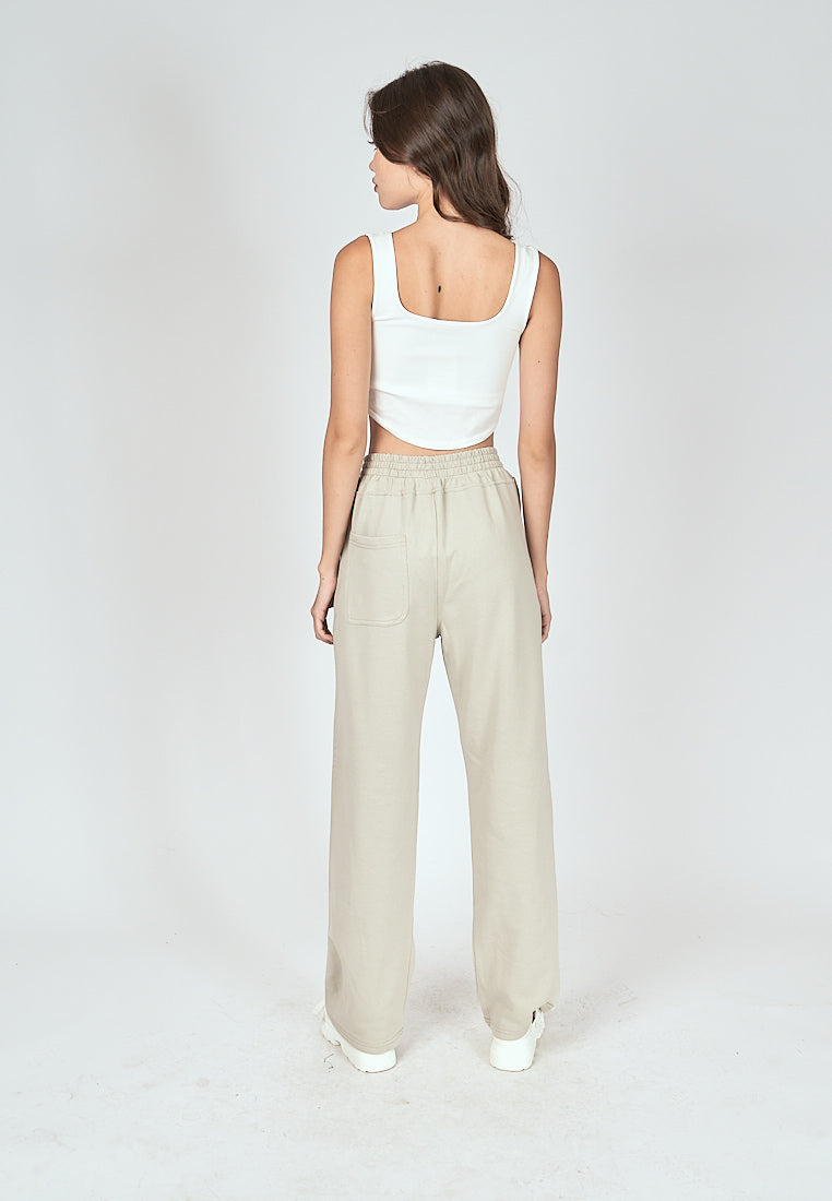 Bobby Off White Elastic Waist Side Pockets Straight Cut Sweatpants