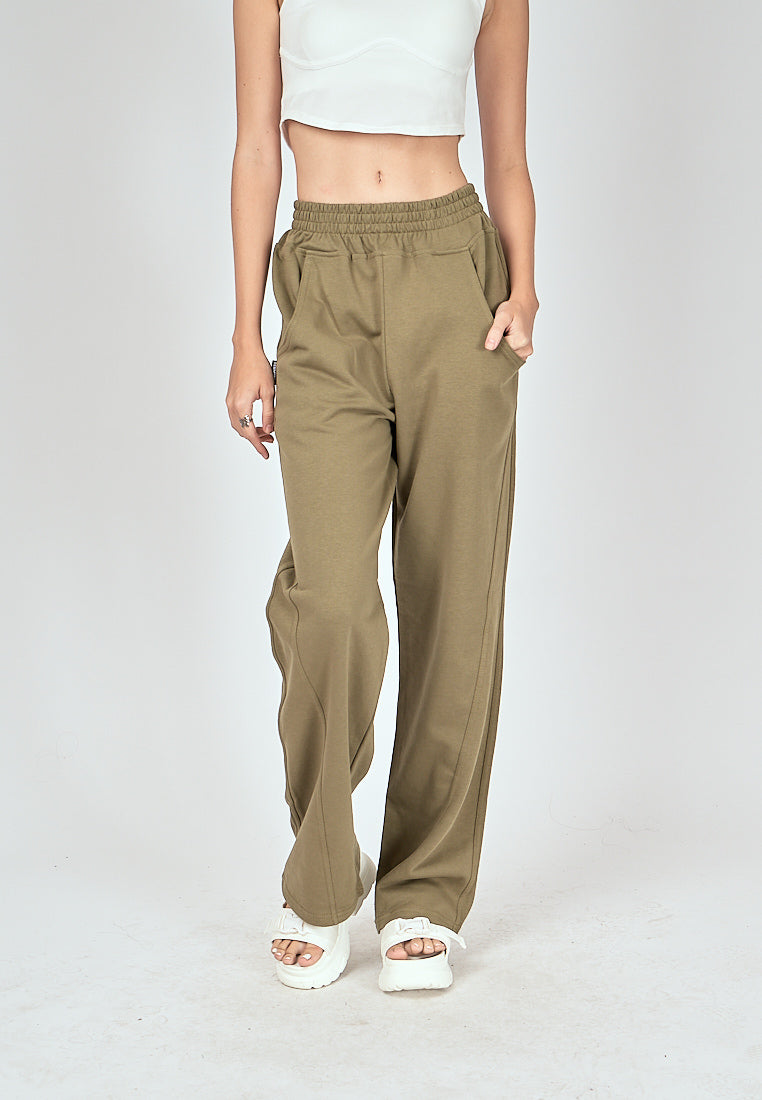 Bobby Army Green Elastic Waist Side Pockets Straight Cut Sweatpants
