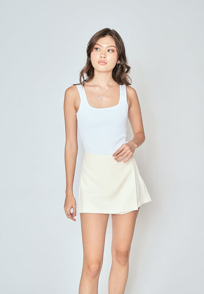 Cara White Knitted Square Neck Sleeveless Bodysuit