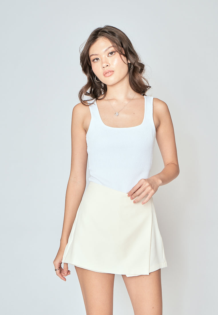 Cara White Knitted Square Neck Sleeveless Bodysuit