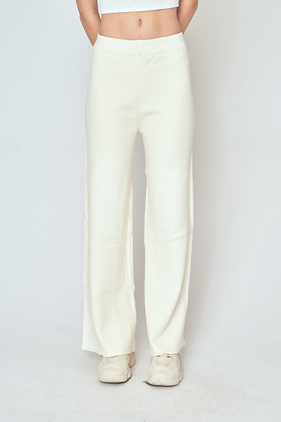 Seff Beige Solid Tone Elastic Waist Full Length Casual Culottes
