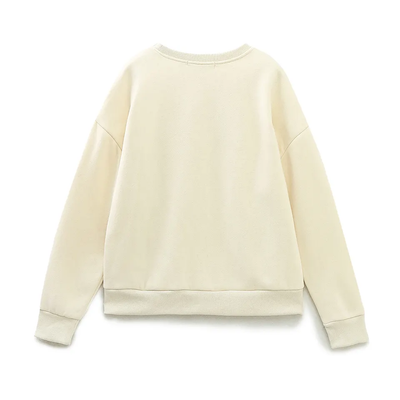 Aimee Cream Girls Print Round Neck Long Sleeves Pullover Sweatshirt