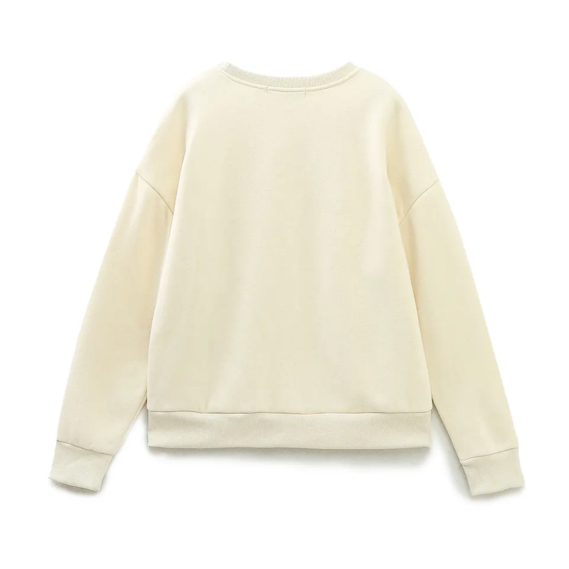 Aimee Cream Girls Print Round Neck Long Sleeves Pullover Sweatshirt