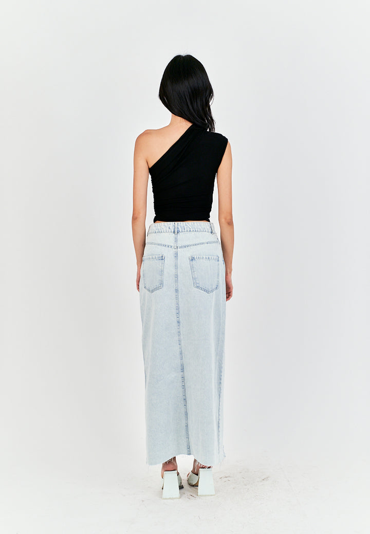 Henn Black Asymmetric Neckline Ruched Side Sleeveless Top