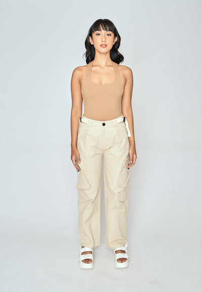 Carla Brown Knitted Scoop Neck Halter Sleeveless Bodysuit