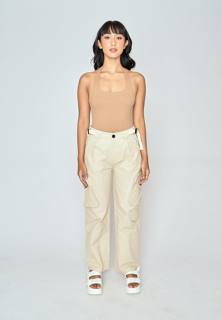 Carla Brown Knitted Scoop Neck Halter Sleeveless Bodysuit