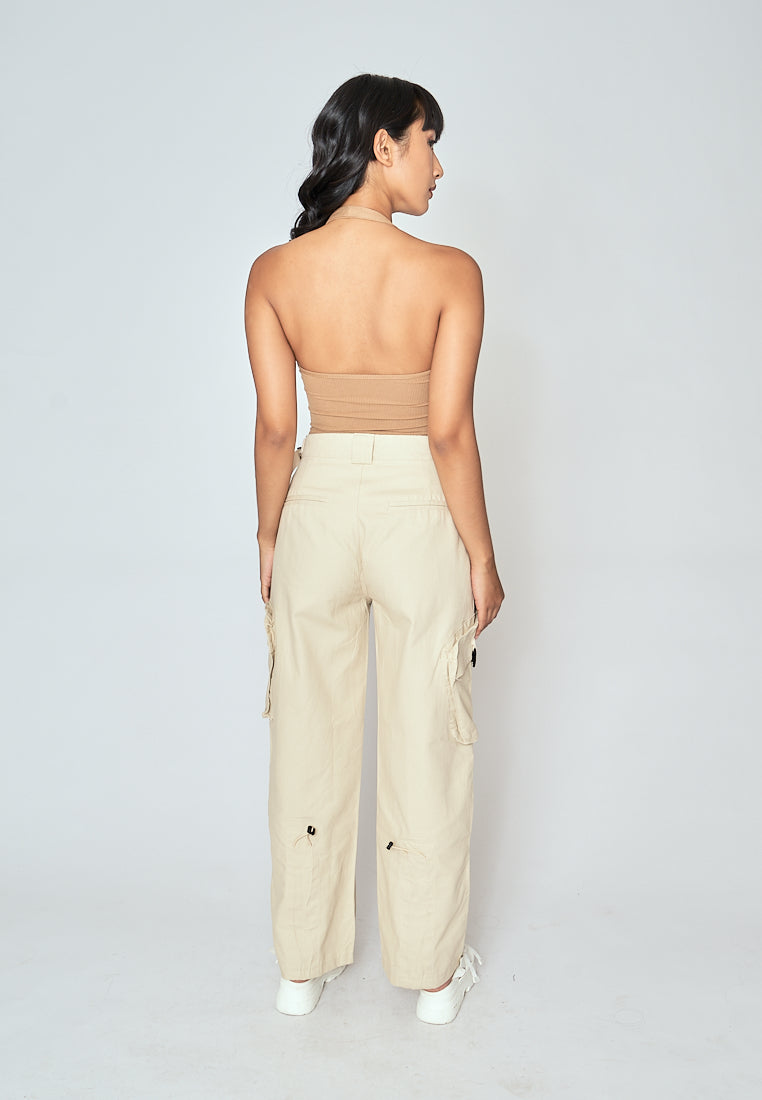 Carla Brown Knitted Scoop Neck Halter Sleeveless Bodysuit