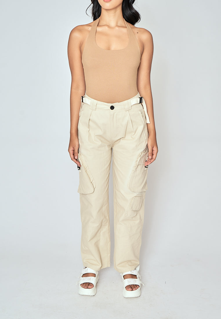 Carla Brown Knitted Scoop Neck Halter Sleeveless Bodysuit