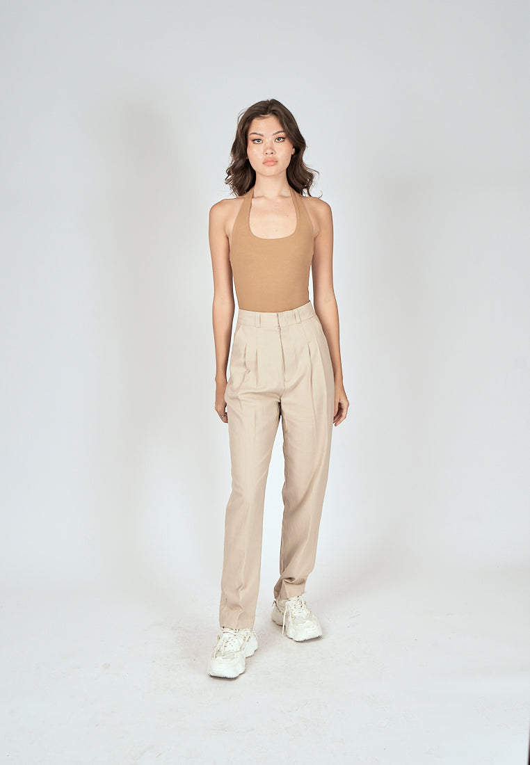 Carla Brown Knitted Scoop Neck Halter Sleeveless Bodysuit