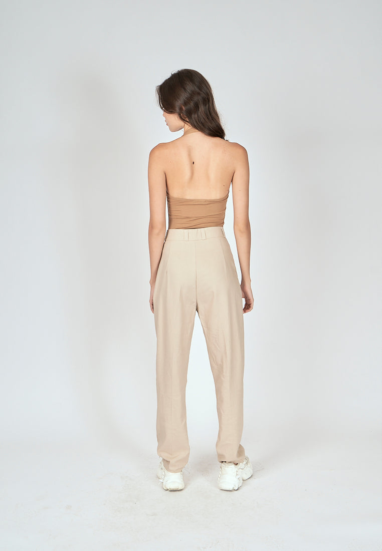Carla Brown Knitted Scoop Neck Halter Sleeveless Bodysuit