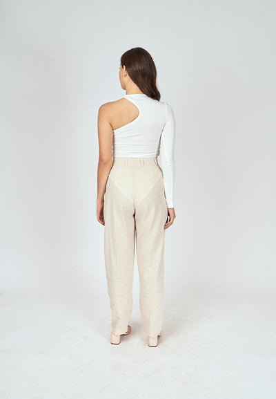 Exid White One Side Long Sleeves Twist Details Bodysuit
