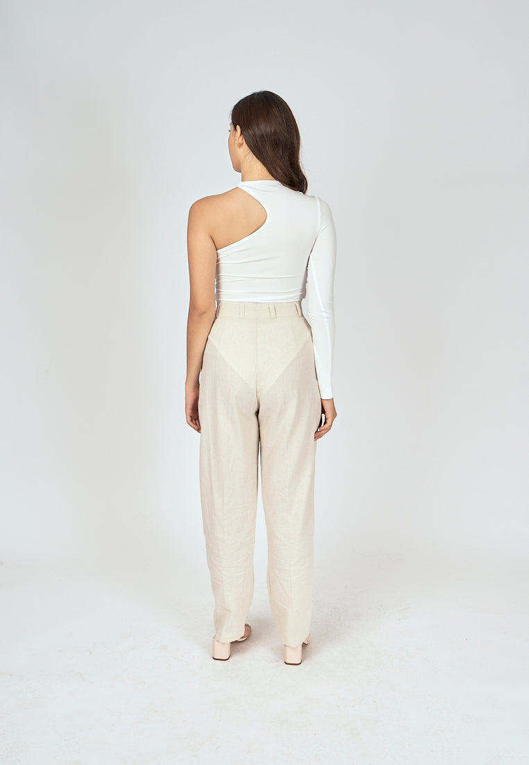 Exid White One Side Long Sleeves Twist Details Bodysuit