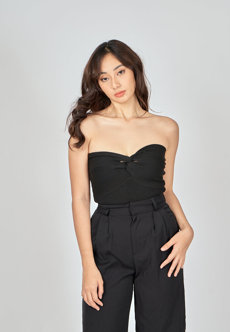 Paige Black Knitted Sweetheart Neckline Twisted Bust Tube Top