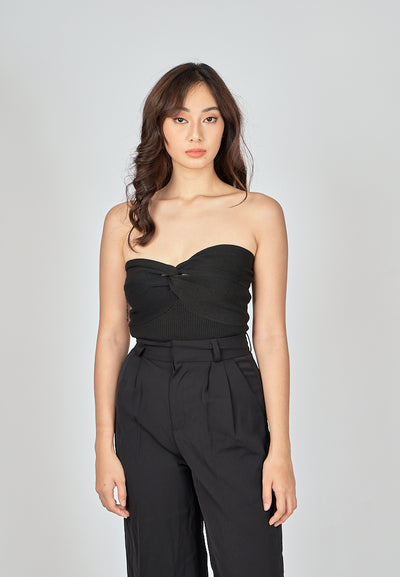 Paige Black Knitted Sweetheart Neckline Twisted Bust Tube Top
