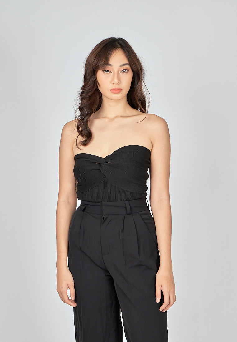 Paige Black Knitted Sweetheart Neckline Twisted Bust Tube Top