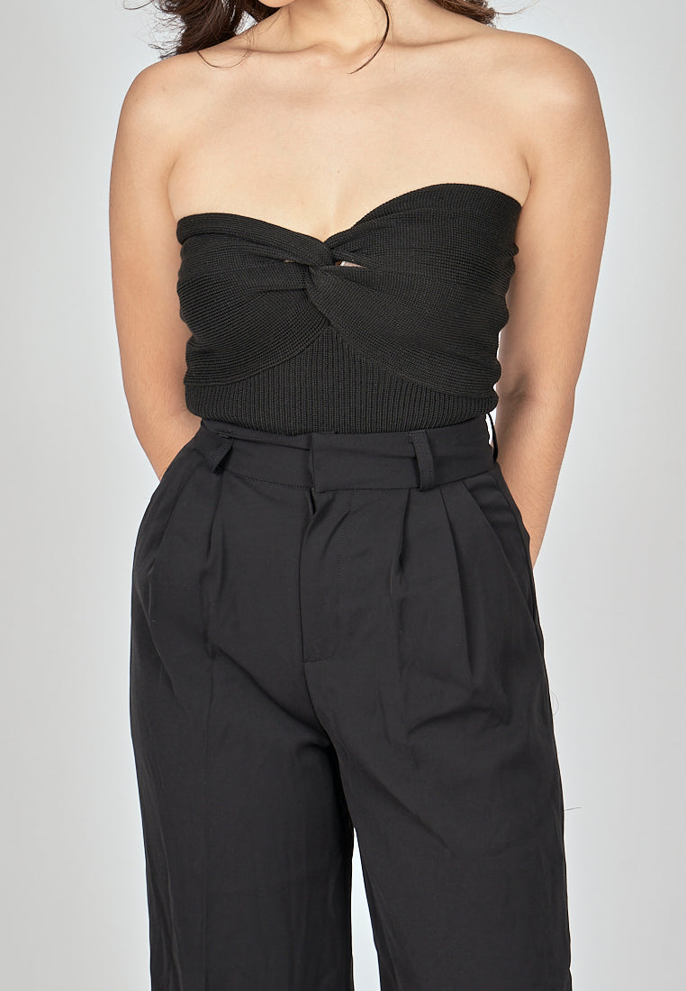 Paige Black Knitted Sweetheart Neckline Twisted Bust Tube Top