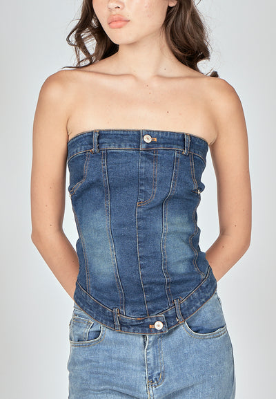Thaya Blue Denim Back Zipper Lined Tube Top