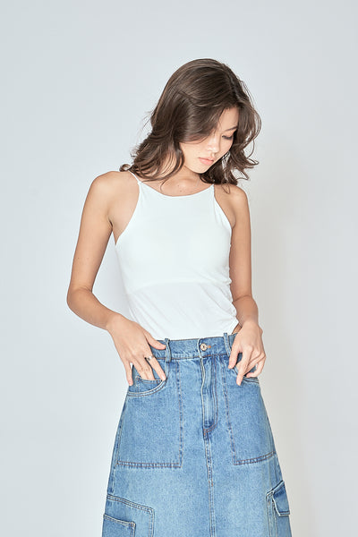 Moshe White Halter Scoop Neck Sleeveless Tank Top