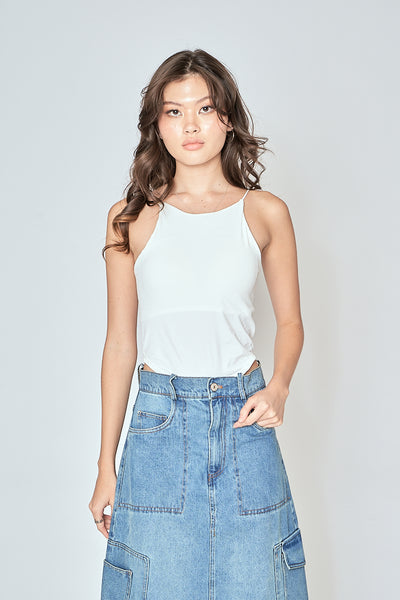 Moshe White Halter Scoop Neck Sleeveless Tank Top