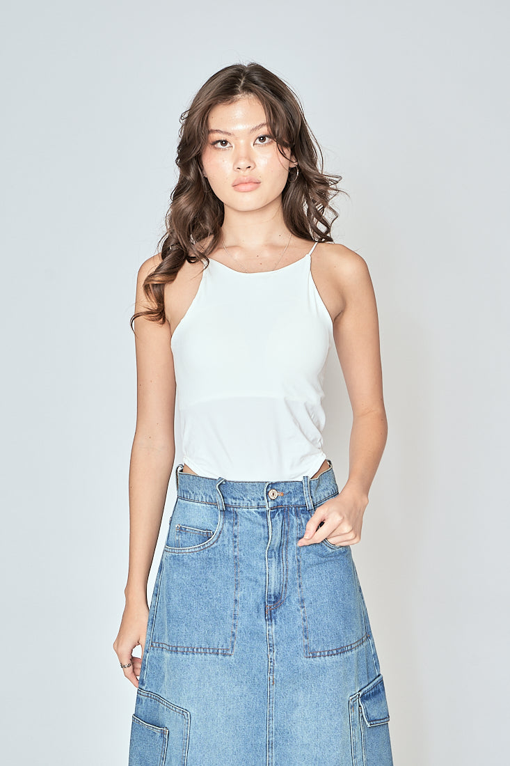 Moshe White Halter Scoop Neck Sleeveless Tank Top