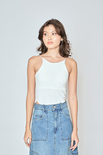 Moshe White Halter Scoop Neck Sleeveless Tank Top