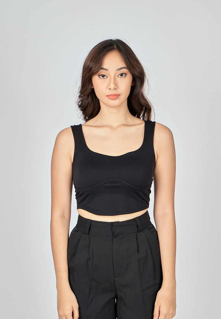 Kepler Black Square Neck Lined Underbust Sleeveless Crop Top