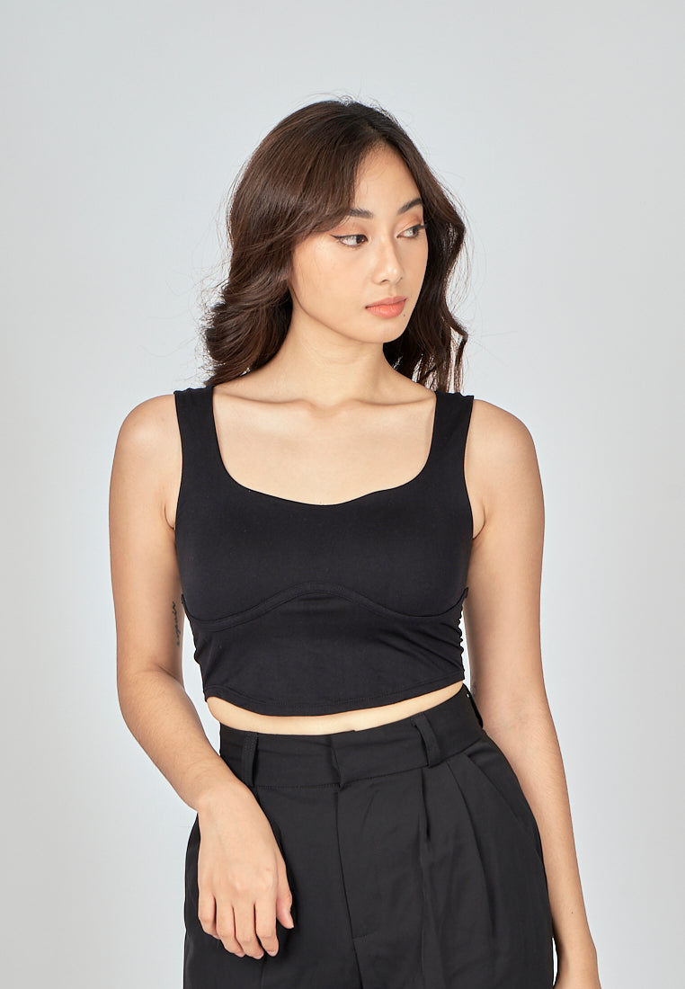 Kepler Black Square Neck Lined Underbust Sleeveless Crop Top