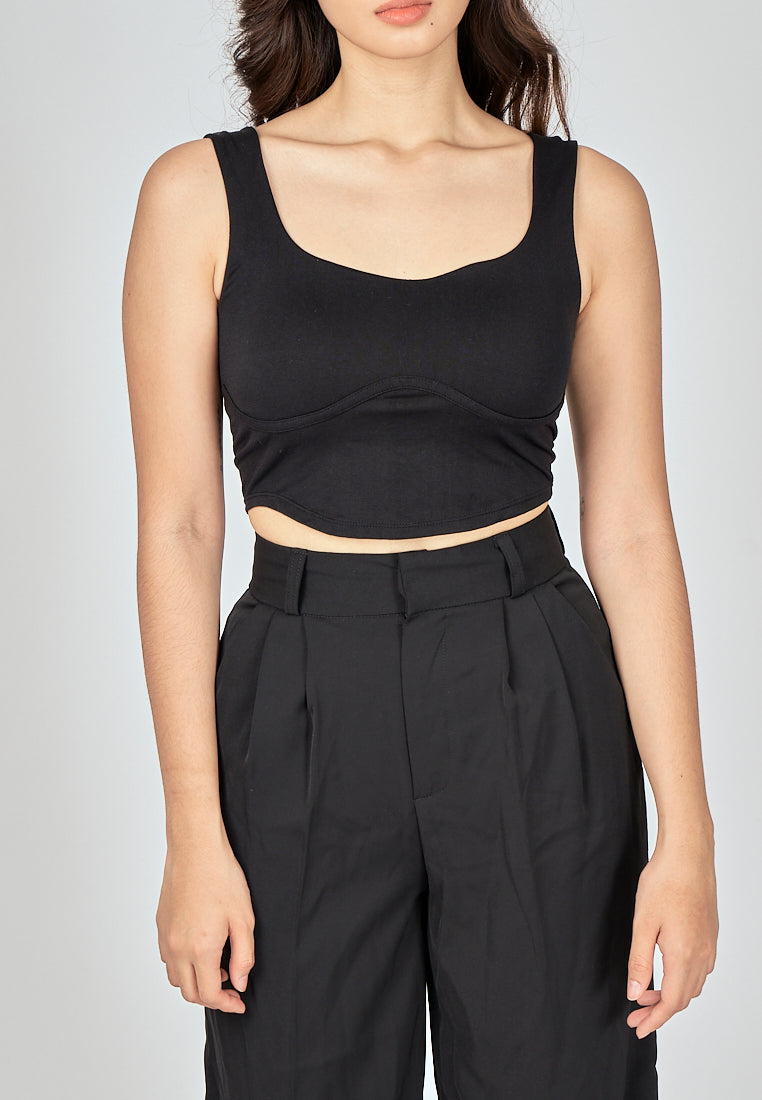 Kepler Black Square Neck Lined Underbust Sleeveless Crop Top
