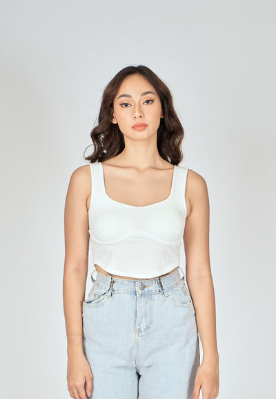 Kepler White Square Neck Lined Underbust Sleeveless Crop Top