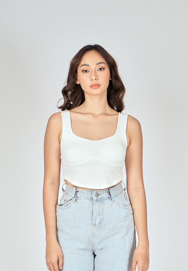 Kepler White Square Neck Lined Underbust Sleeveless Crop Top