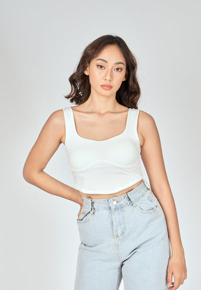 Kepler White Square Neck Lined Underbust Sleeveless Crop Top