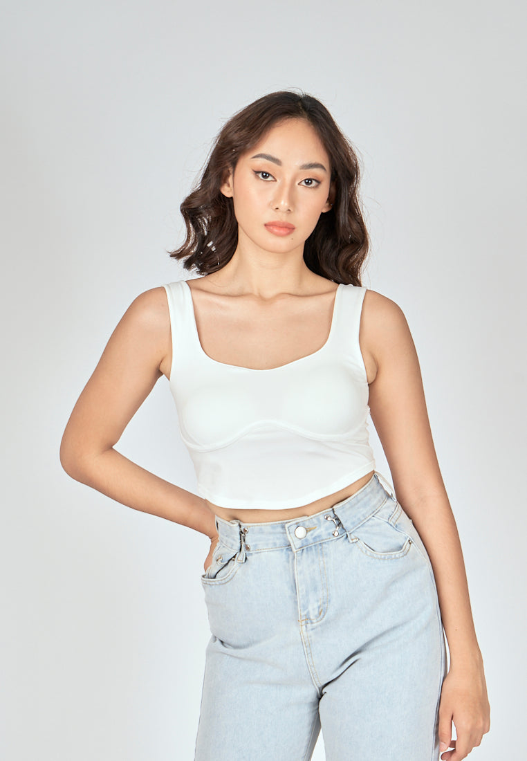 Kepler White Square Neck Lined Underbust Sleeveless Crop Top