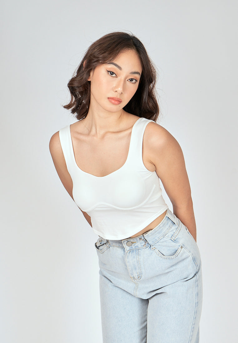 Kepler White Square Neck Lined Underbust Sleeveless Crop Top