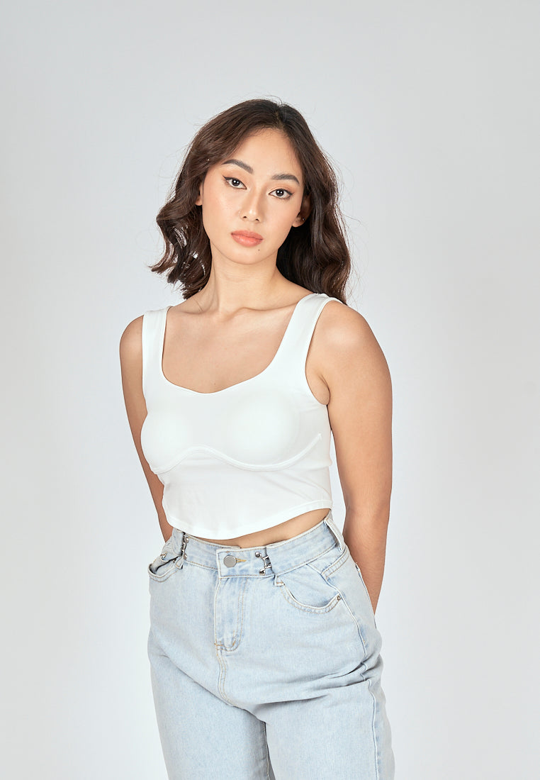 Kepler White Square Neck Lined Underbust Sleeveless Crop Top