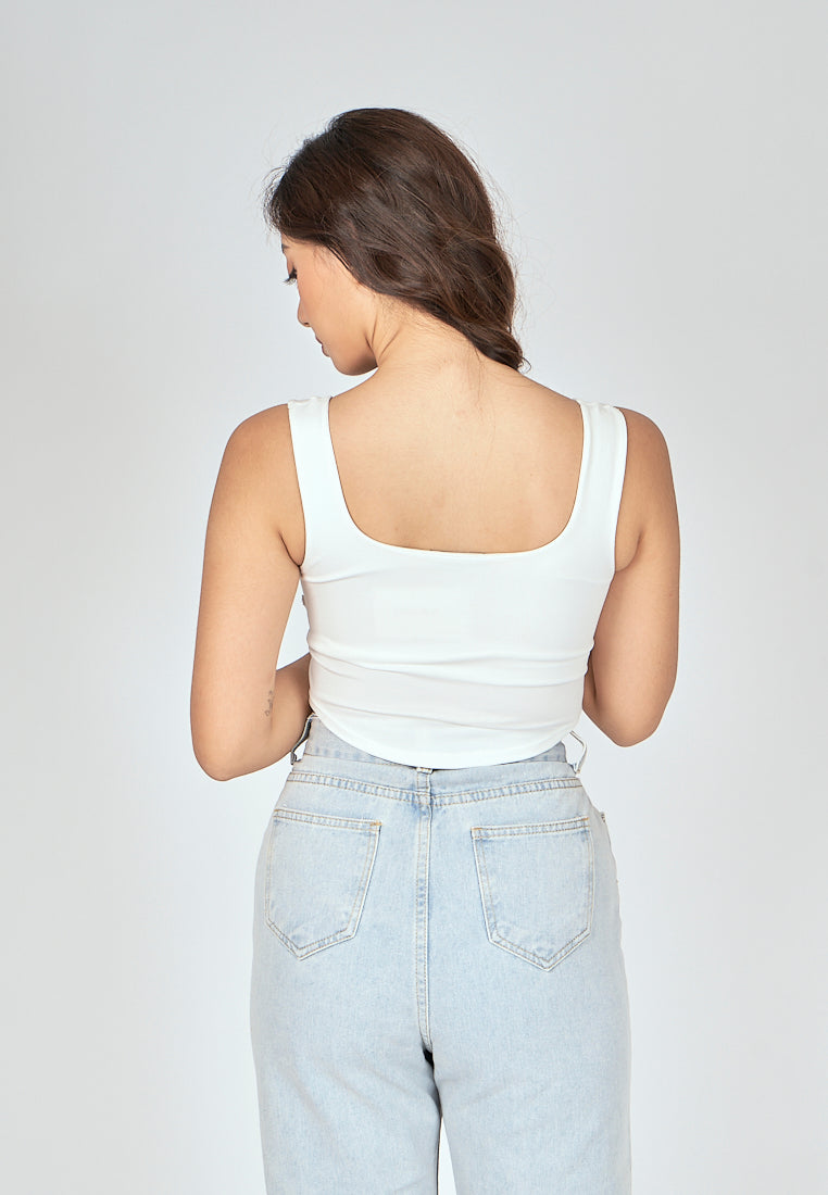 Kepler White Square Neck Lined Underbust Sleeveless Crop Top