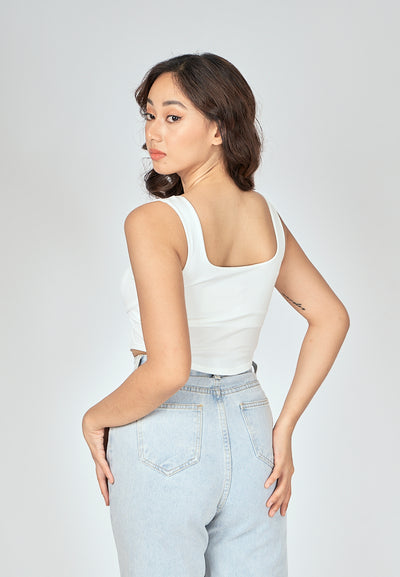 Kepler White Square Neck Lined Underbust Sleeveless Crop Top