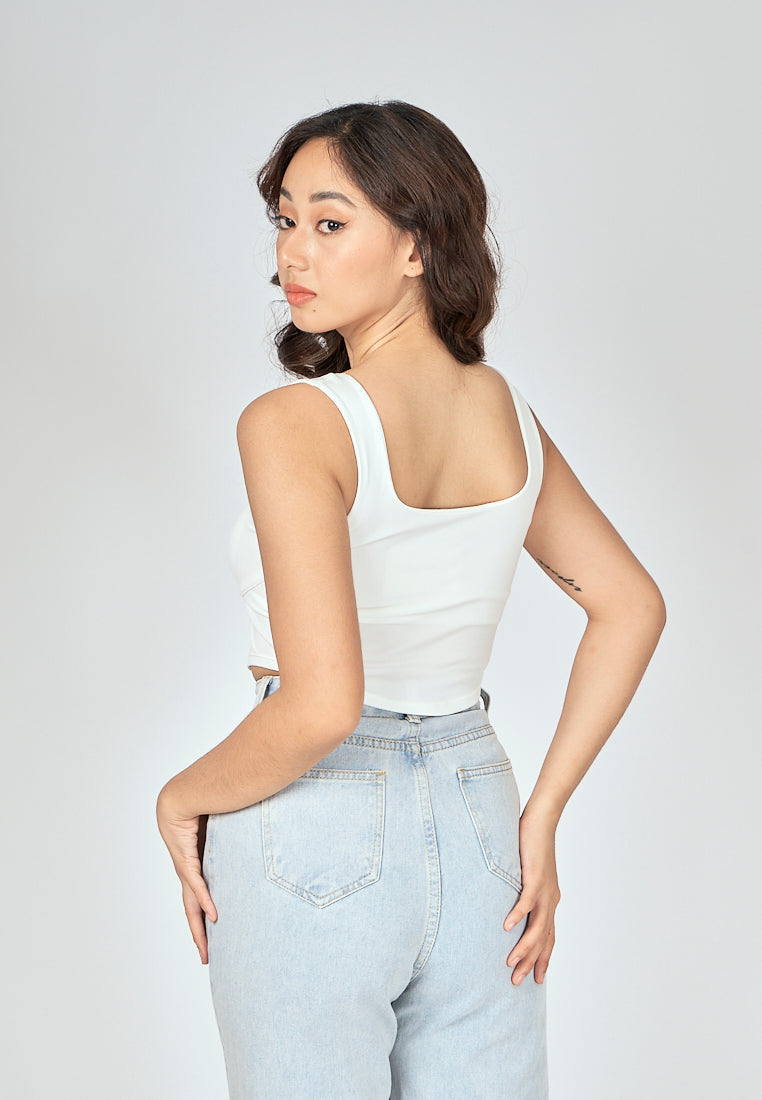 Kepler White Square Neck Lined Underbust Sleeveless Crop Top